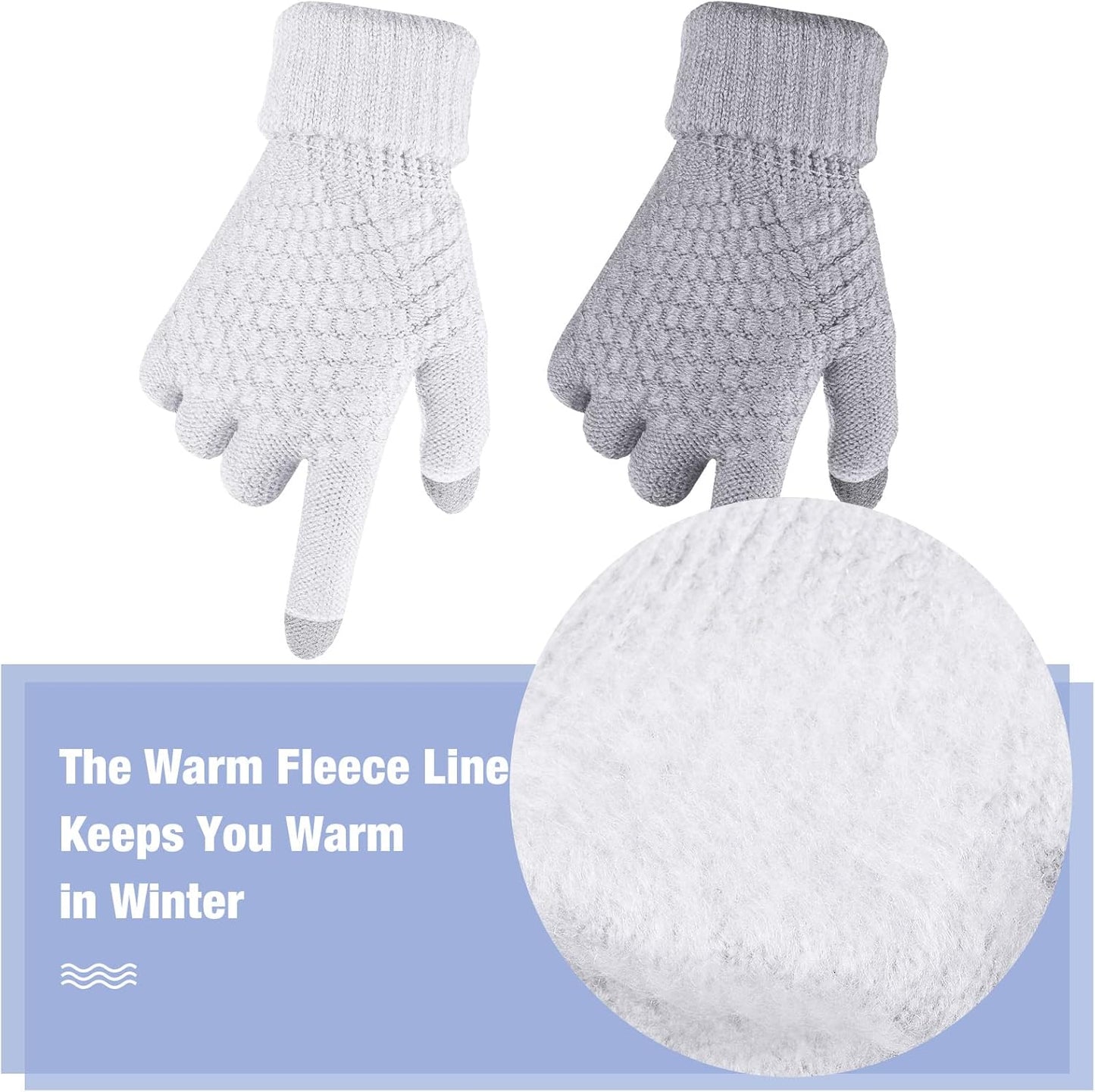 Geyoga 2 Pairs Women's Winter Touch Screen Gloves Soft Warm Fleece Lined Knit Elastic Cuff Winter Texting Gloves