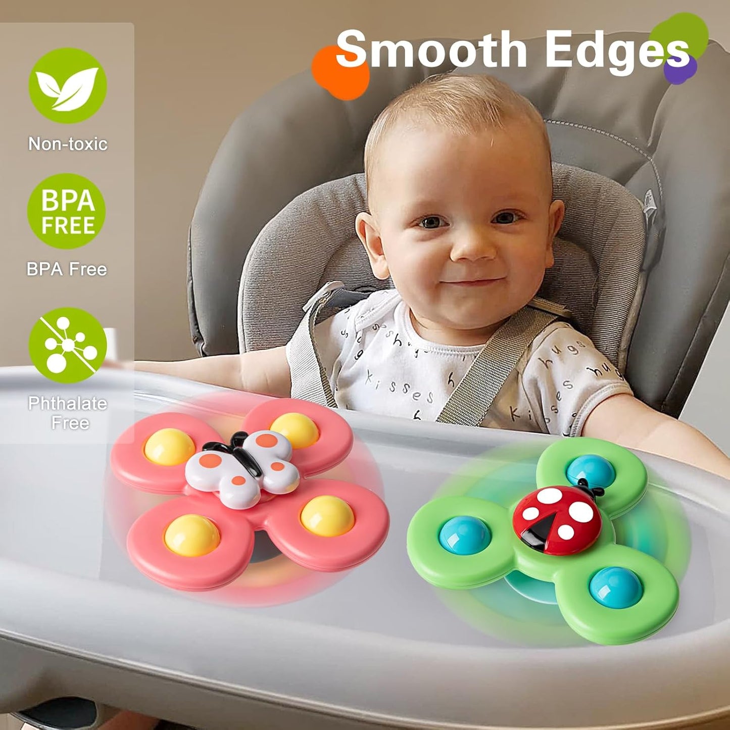 3PCS Suction Cup Spinner Toys for 1 2 Year Old Boys Spinning Toys 12-18 Months Sensory Toys for Toddlers 1-3 First Birthday Baby Gifts for Girls