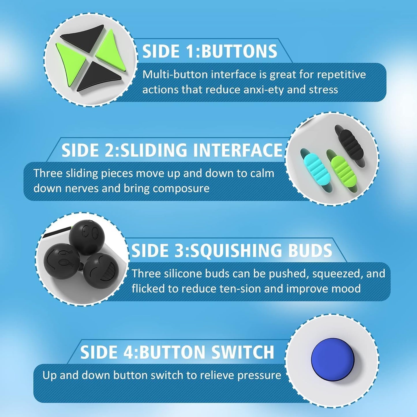 Fidget Dodecagon –12-Side Fidget Toys Cube Relieves Stress and Anxiety Anti Depression Cube for Children and Adults with Autism (A2 White)