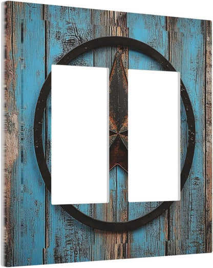Decorative Outlet Covers Rustic Wood Country Barn Texas Star On Teal 2 Gang Double Gfci Rocker Electrical Wall Panels Light Switch Cover Plate For Farmhouse Cabin Decor