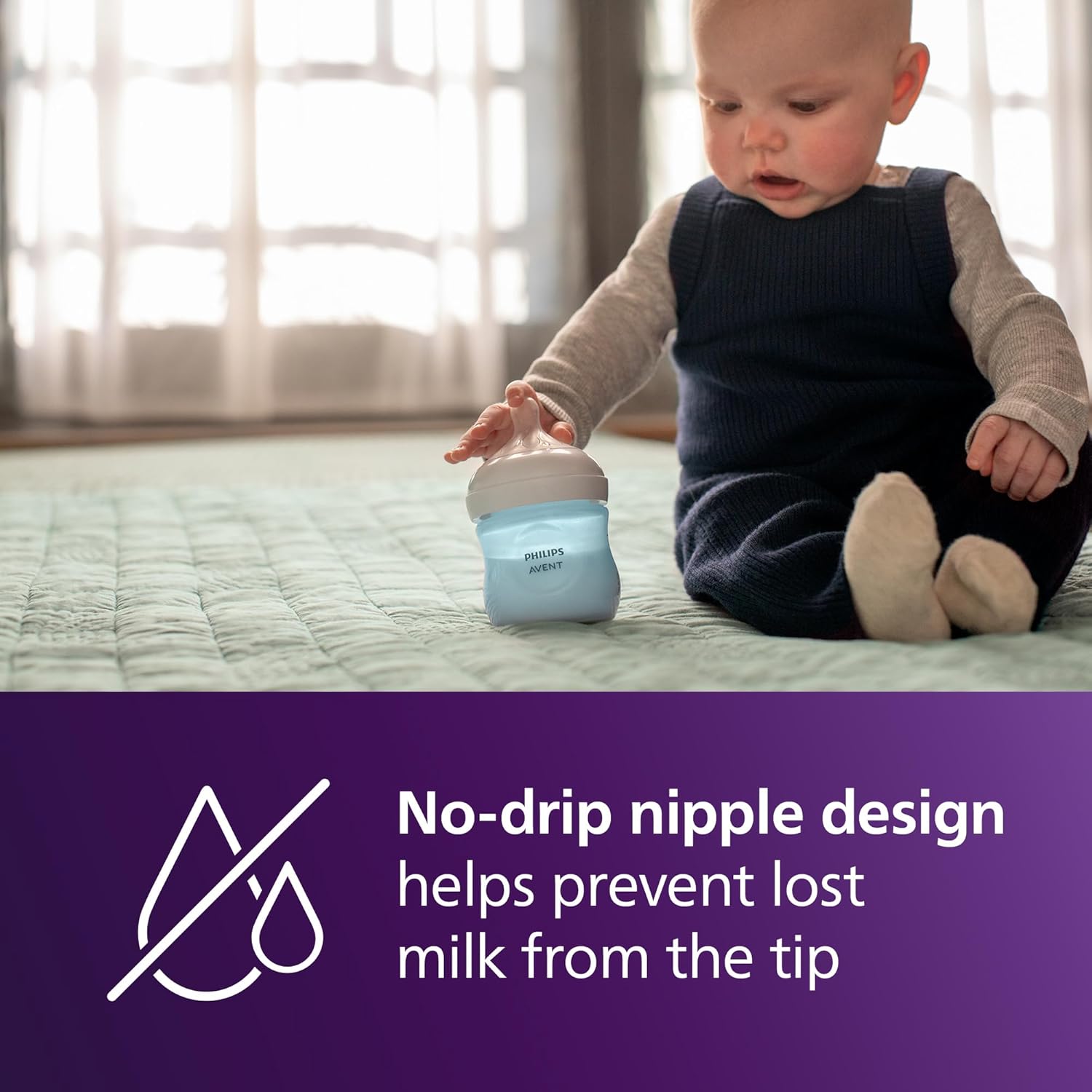 Philips Avent Natural Baby Bottles with Natural Response Nipples (Slow Flow, Flow 2), 4oz, Blue