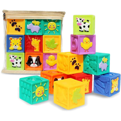 Kingtree Baby Blocks, 9PCS Soft Squeeze Building Blocks Stacking Toys for 6+ Months Babies, Baby