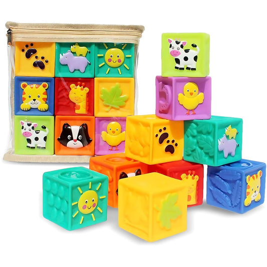 Kingtree Baby Blocks, 9PCS Soft Squeeze Building Blocks Stacking Toys for 6+ Months Babies, Baby