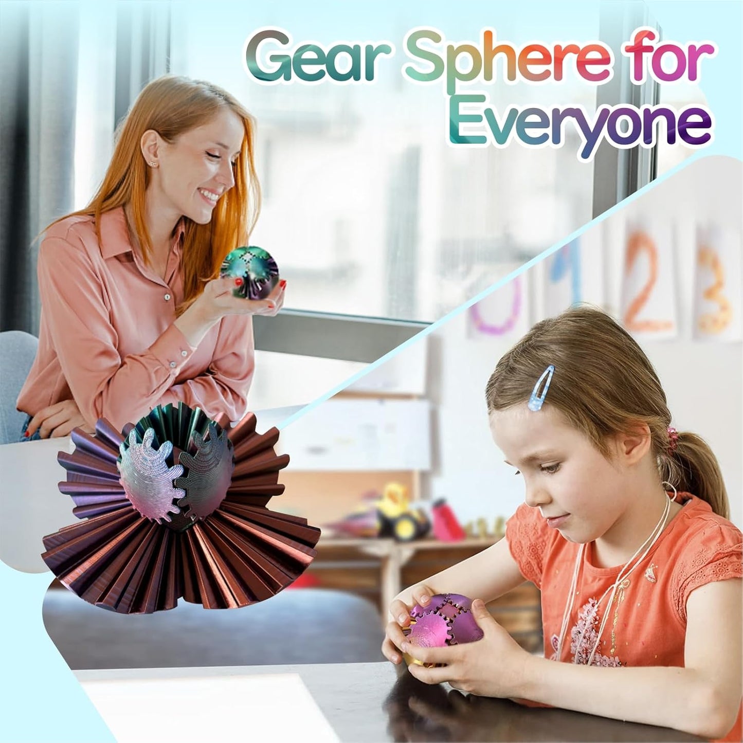 GearSphere Fidget Toy, 3D Printed Gear Ball Spin Ball Cube Desk Toy, 2024 Gear Sphere Cube Puzzlefor Adults Kids, Stress and Anxiety Relaxing Fidget Toy (Green-Purple-Copper)