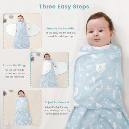 Baby Swaddle Sleep Sack 1.0 Tog 3-in-1 Cotton Baby Swaddle Blanket Wrap for Newborns 0-6 Months