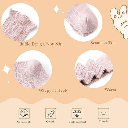 Zando Baby Knee High Socks - Infant to Toddler, Cotton Ruffle Socks, Warm Girls & Boys Long Stockings, 3-6 Pairs