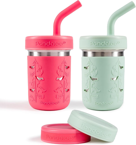 Pandaloo® Smoothie Cups for Kids - Stainless Steel Toddler Tumbler with Straw, Sippy Cup for