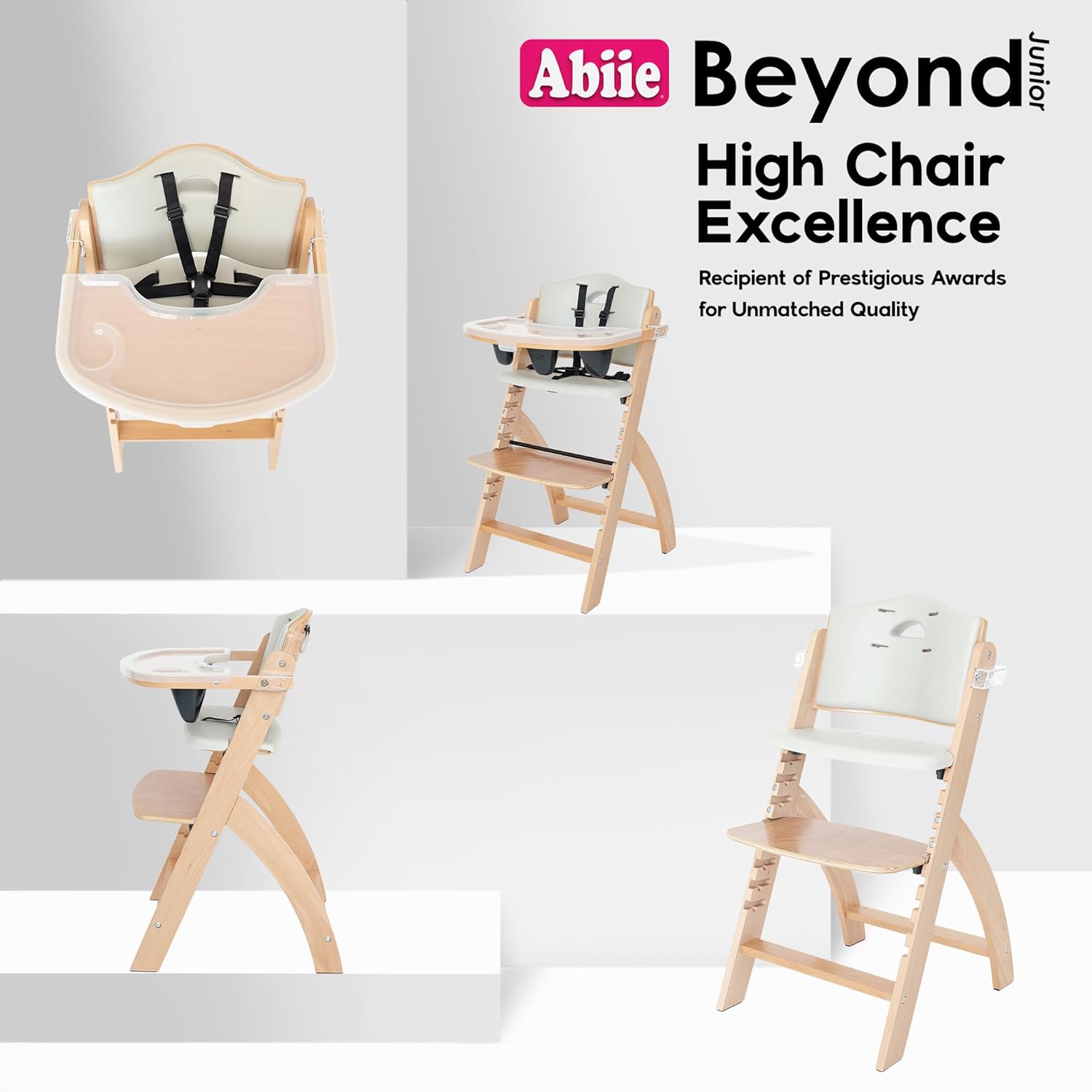 Abiie Beyond Junior Wooden High Chair with Tray - Adjustable and Convertible High Chair for Babies