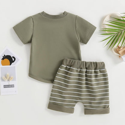 fhutpw Baby Toddler Boy Clothes Summer Outfits 6 12 18 24 Months Patchwork Short Sleeve T Shirt & Shorts Sets with Pockets