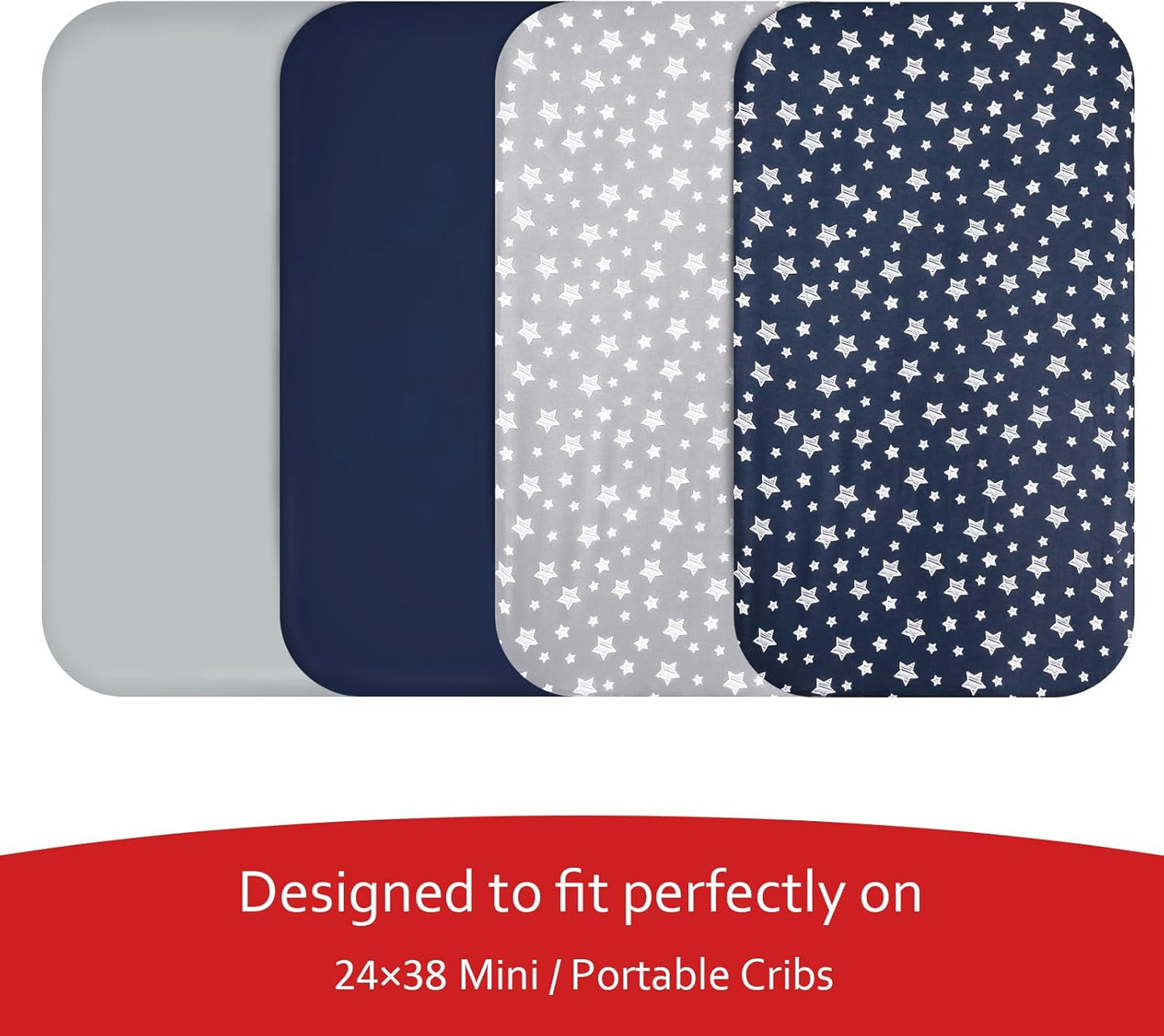 Mini Portable Crib Sheets for Boys (38" X 24") 4 Pack, Compatible with Dream on Me, Delta Porta