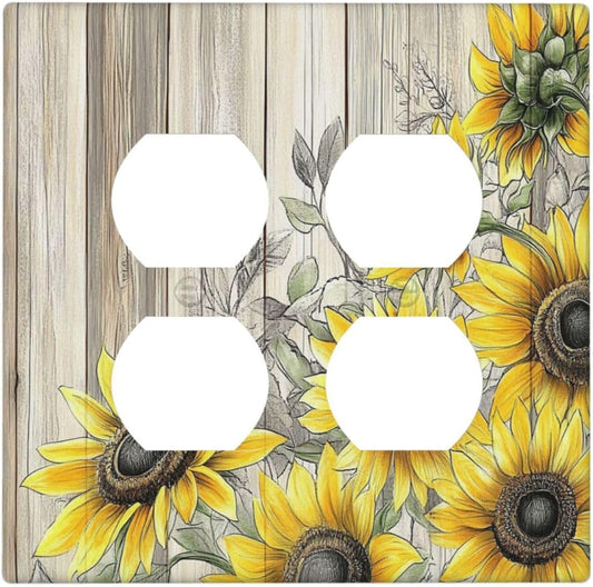 Outlet Covers Floral Sunflower Rustic Flower Vintage Wood 2 Gang Double Duplex Decorative Light