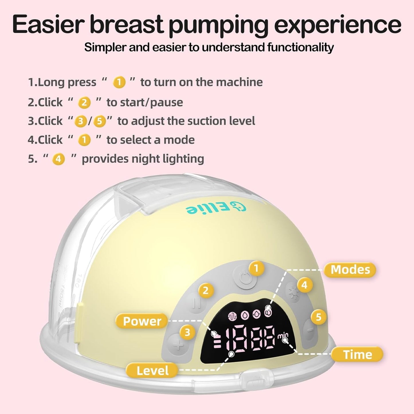 Ellie Wearable Hands Free Breast Pump, Portable Breastfeeding Pump w/Soft Double-Sealed Flange