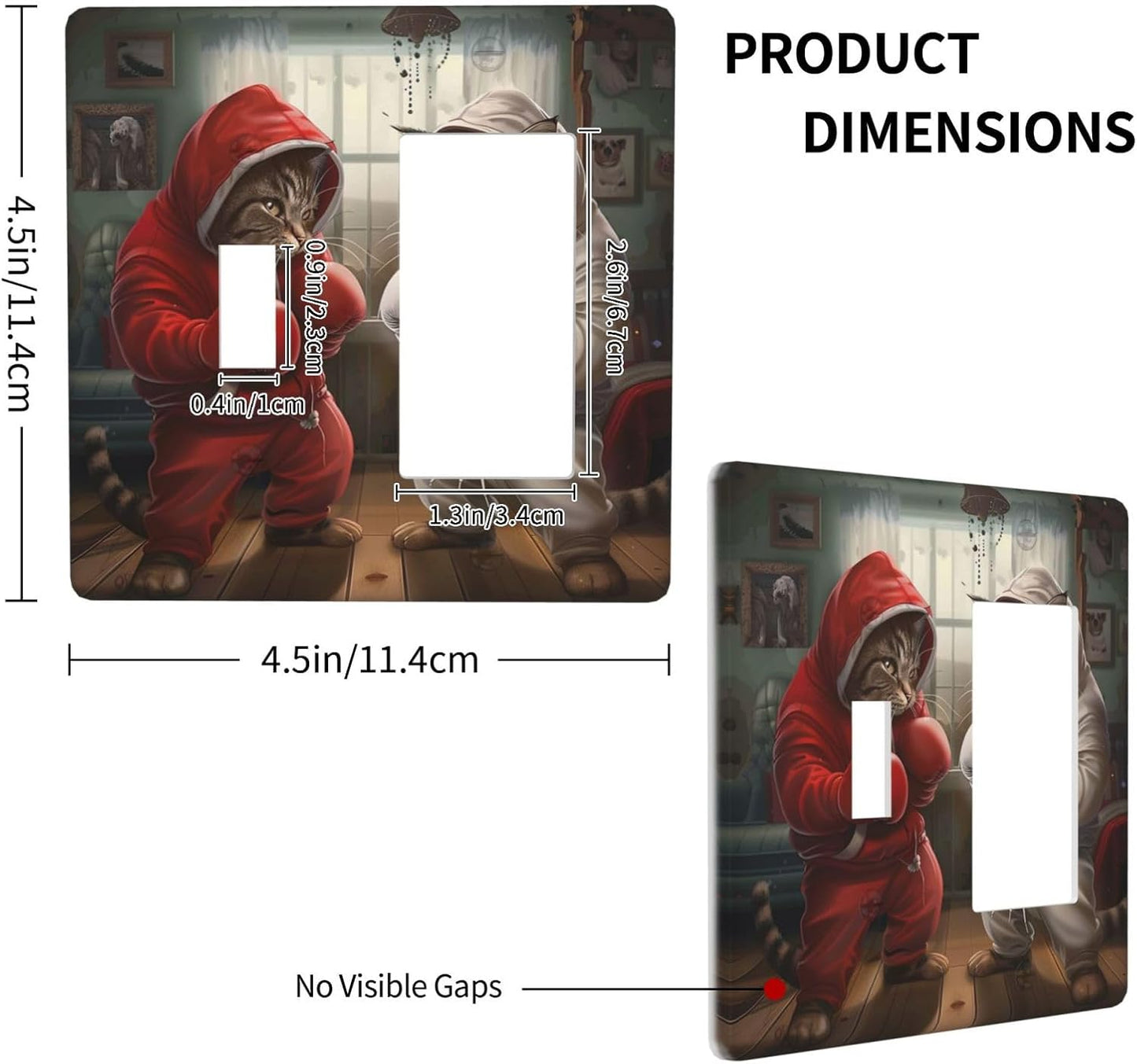 Decorative Outlet Covers Funny Red Boxing Cats White Tomcat 2 Gang 1 Gang Wall Plate Cover Single Toggle Rocker Combo Light Switch Cover Plate Face Plate for Bedroom Home Decor