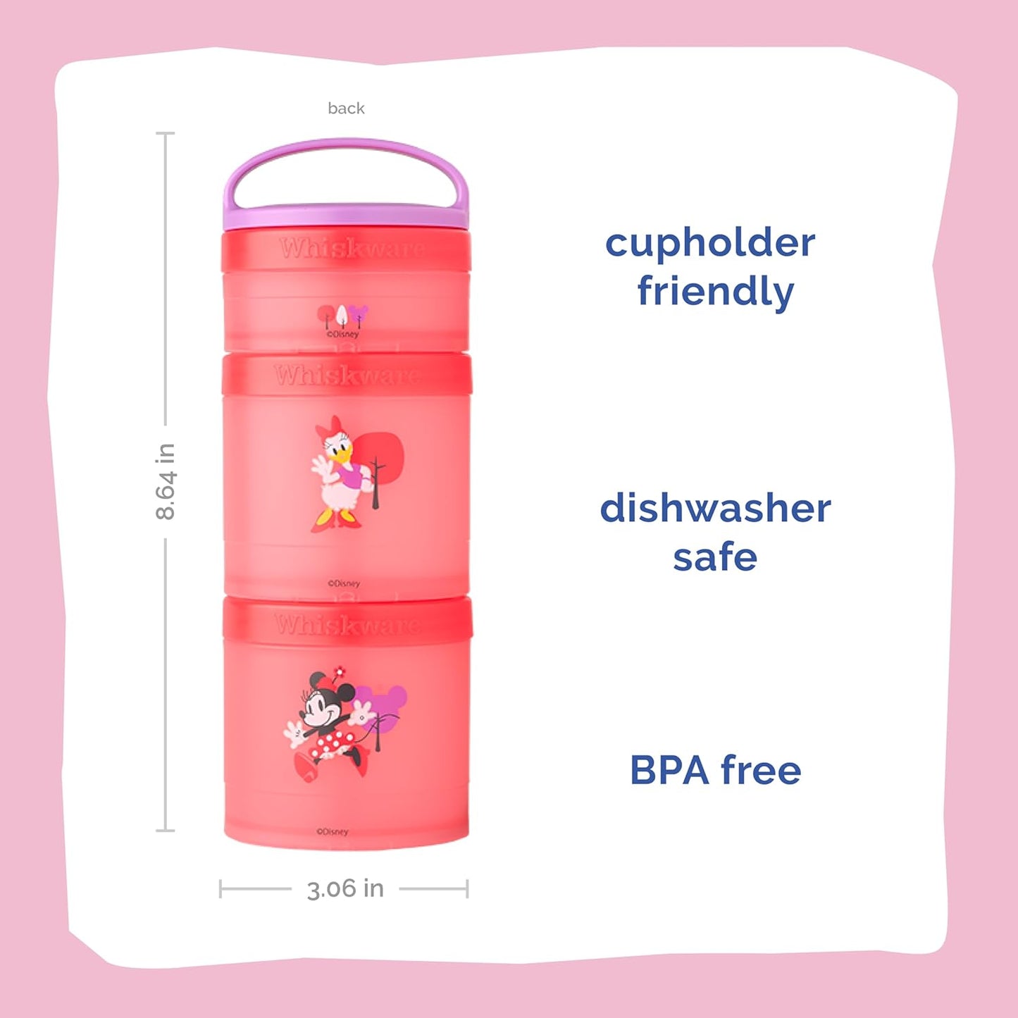 Whiskware Disney Stackable Snack Containers for Kids and Toddlers, 3 Stackable Snack Cups for