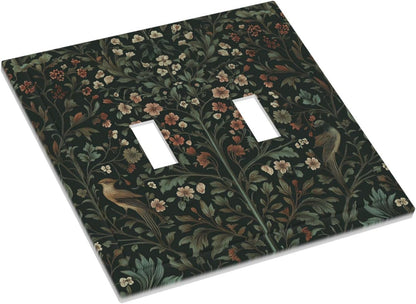 Decorative Switch Plates Vintage Morris Colorful Flower Green Leaf 2 Gang Double Toggle Outlet Light Switch Cover Wall Plate Electrical Faceplate For Bed Room Living Room Decor