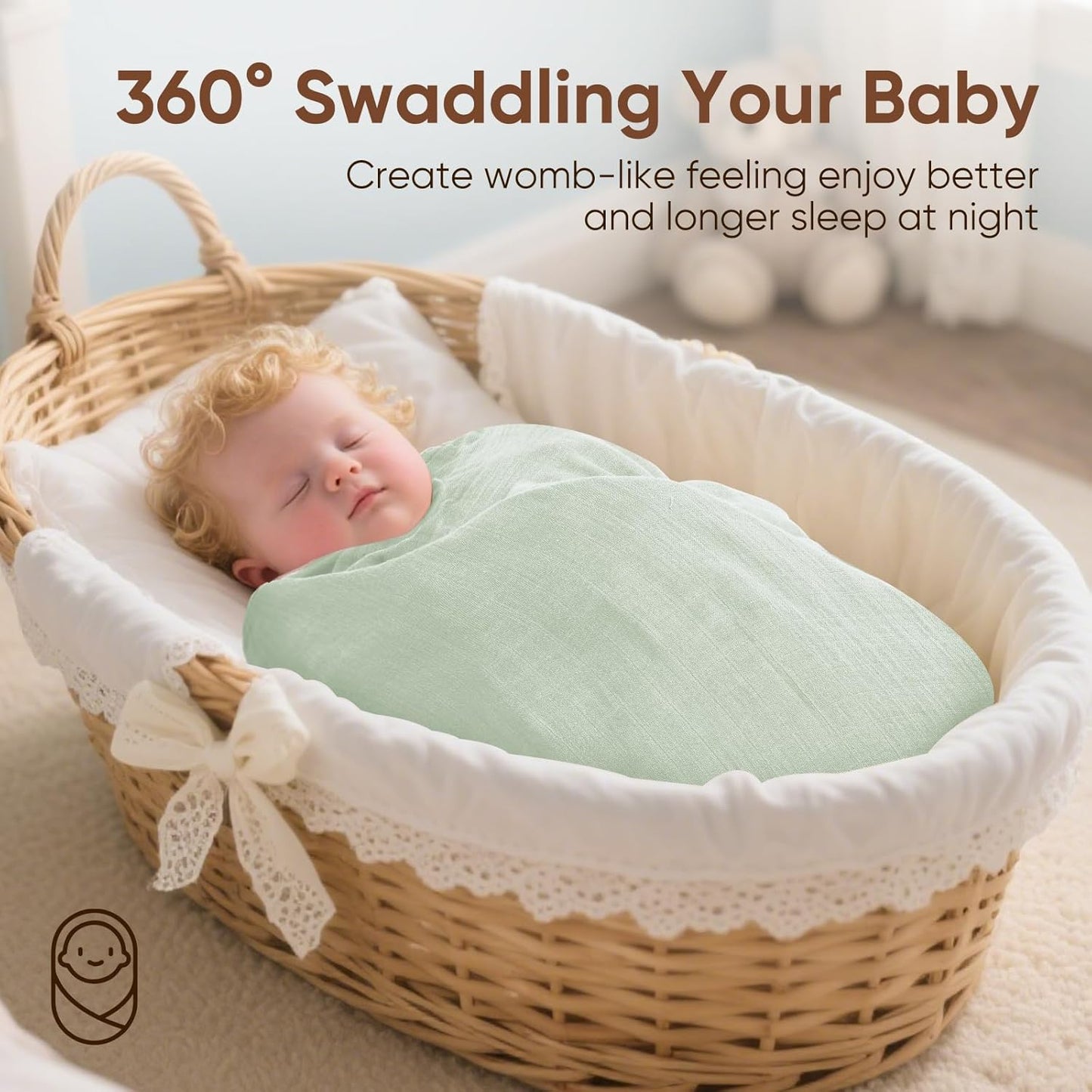 Muslin Swaddle Blankets, Nursery Receiving Blanket for Newborn, Baby Swaddle Wrap Soft Silky &
