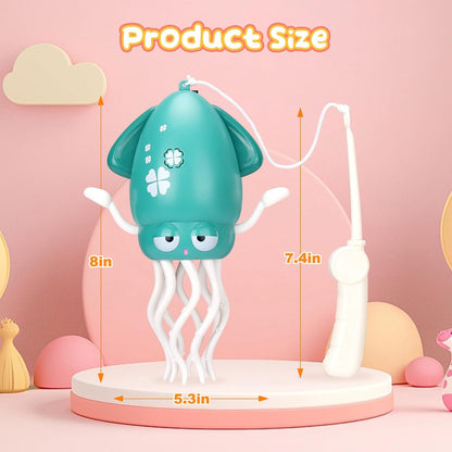 Magic Electric Dancing Octopus Toy with Led Light and Music,Playful Automatic Evasion Crawling Dancing Octopus with Fishing Rod,Smart Tentacle Explorer Dancing Squid Toy Tummy Time Baby Toys,Yellow