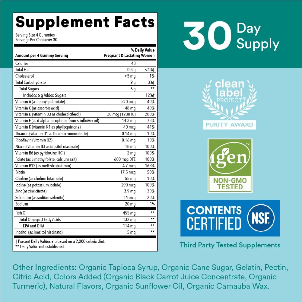 SmartyPants Prenatal Vitamins for Women, Multivitamin Gummies: Omega 3 Fish Oil (EPA/DHA), Biotin