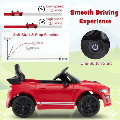 Costzon Ride on Car, 12V Licensed Ford Mustang Shelby GT500 Kids' Electric Vehicles w/Remote Control, USB Port, Radio, Music, Player, High Low Speed & Soft Start, Racing Kids Car for Toddlers (Red)