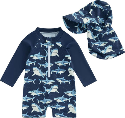 Hnyenmcko Baby/Toddler Boy Rash Guard Swimsuit Long Sleeve One Piece Zipper Swimwear Sunsuit Infant Bathing Suit Beachwear
