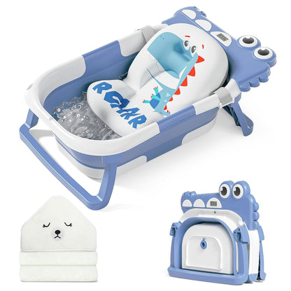 MoreFeel Collapsible Baby Bathtub for Newborn with Thermometer & 1 Hooded Towel & 1 Soft Floating