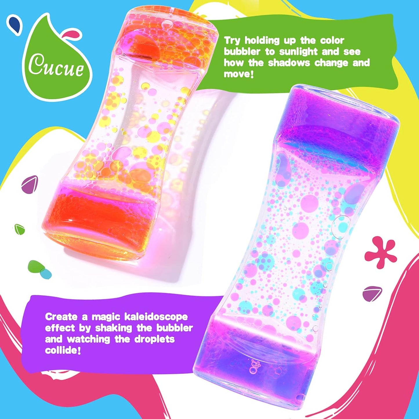Liquid Motion Bubbler Timer, Colorful Liquid Hourglass Sensory Toys with Floating Droplets for Calming, Relaxing and Fun2 Pack Sensory Toys for Kids and Adults