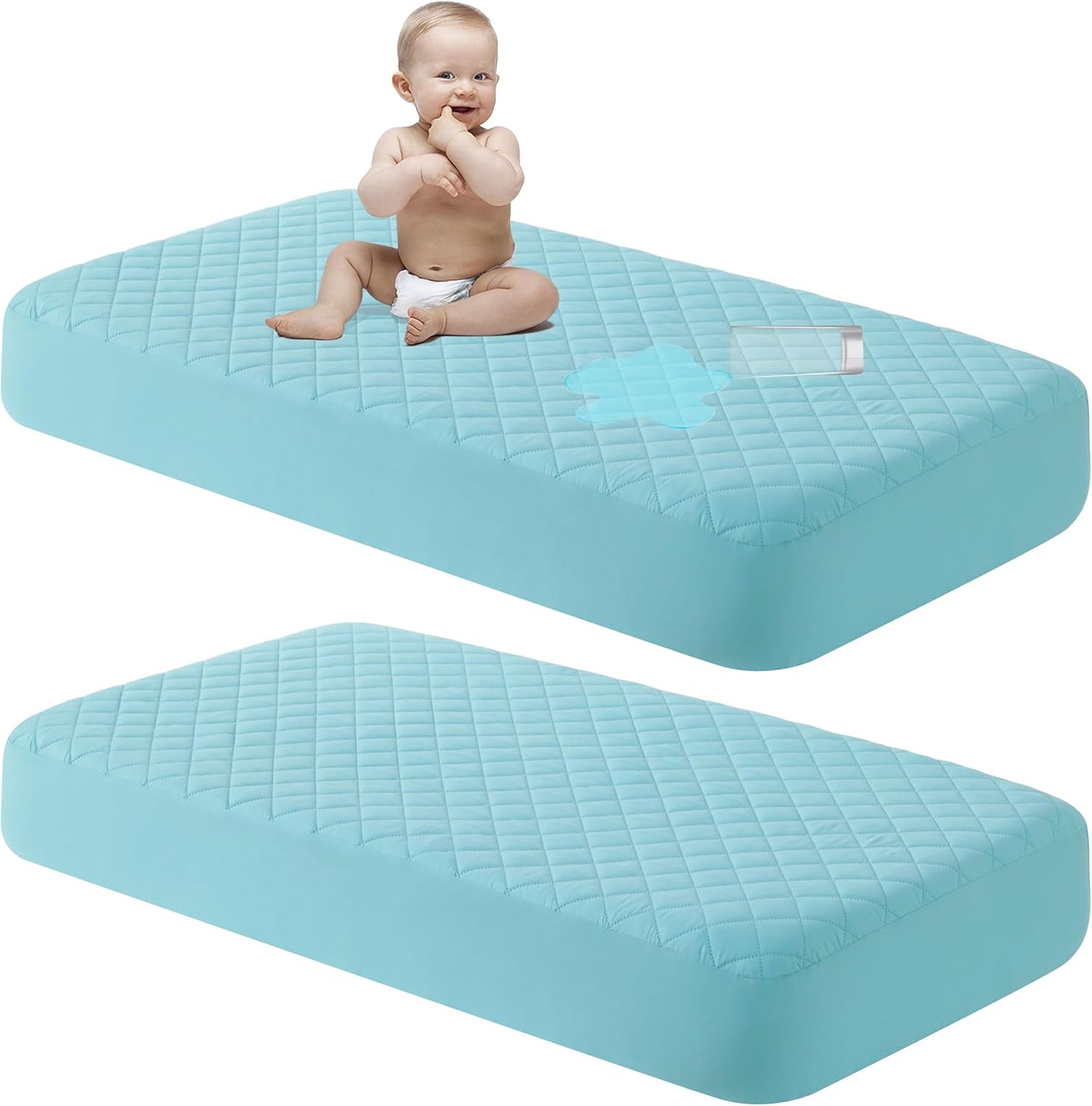 NTBAY 2 Pack Waterproof Mini Crib Mattress Protector, Quilted 24"x38" Fitted Mattress Cover