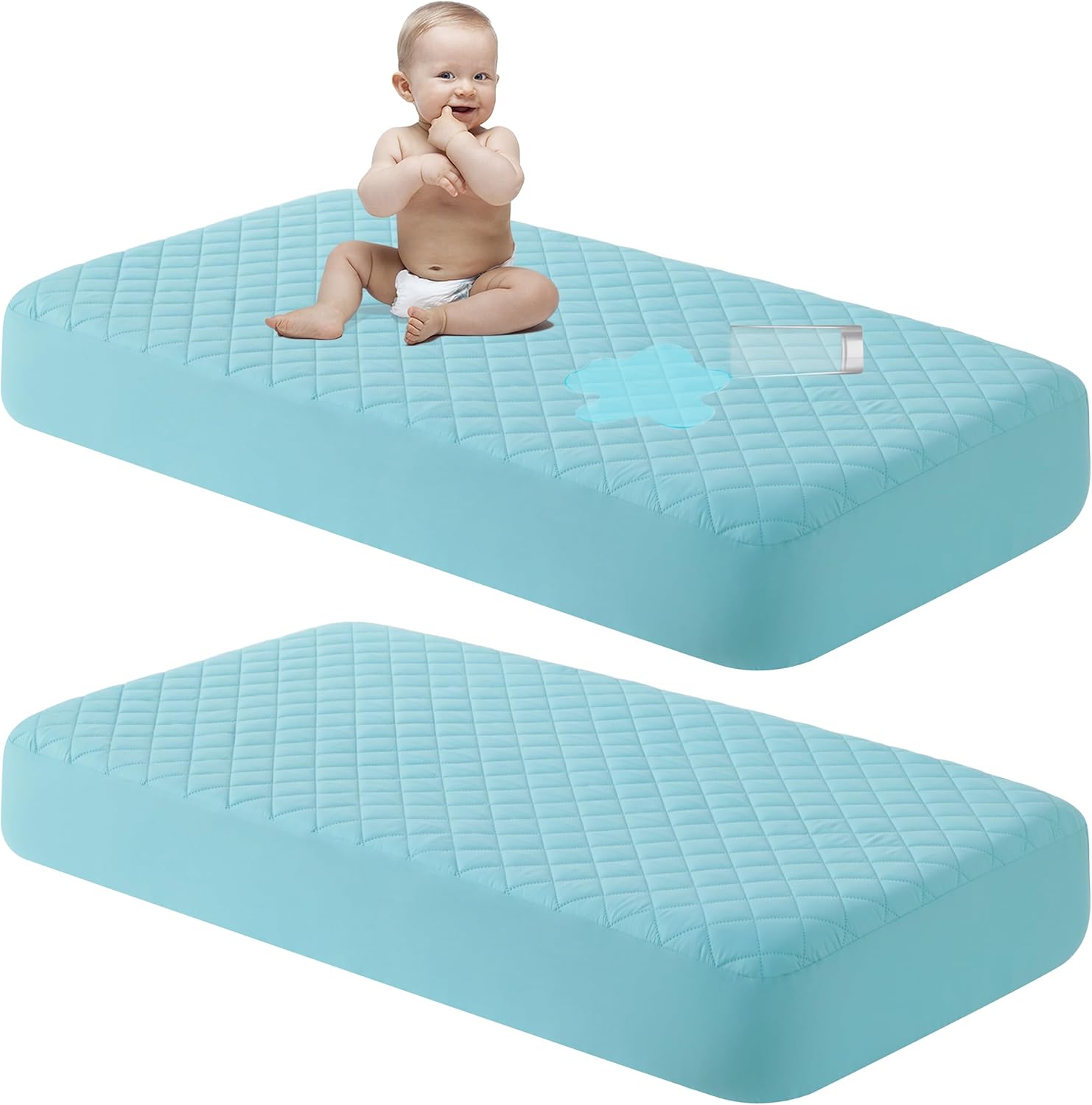 NTBAY 2 Pack Waterproof Mini Crib Mattress Protector, Quilted 24"x38" Fitted Mattress Cover