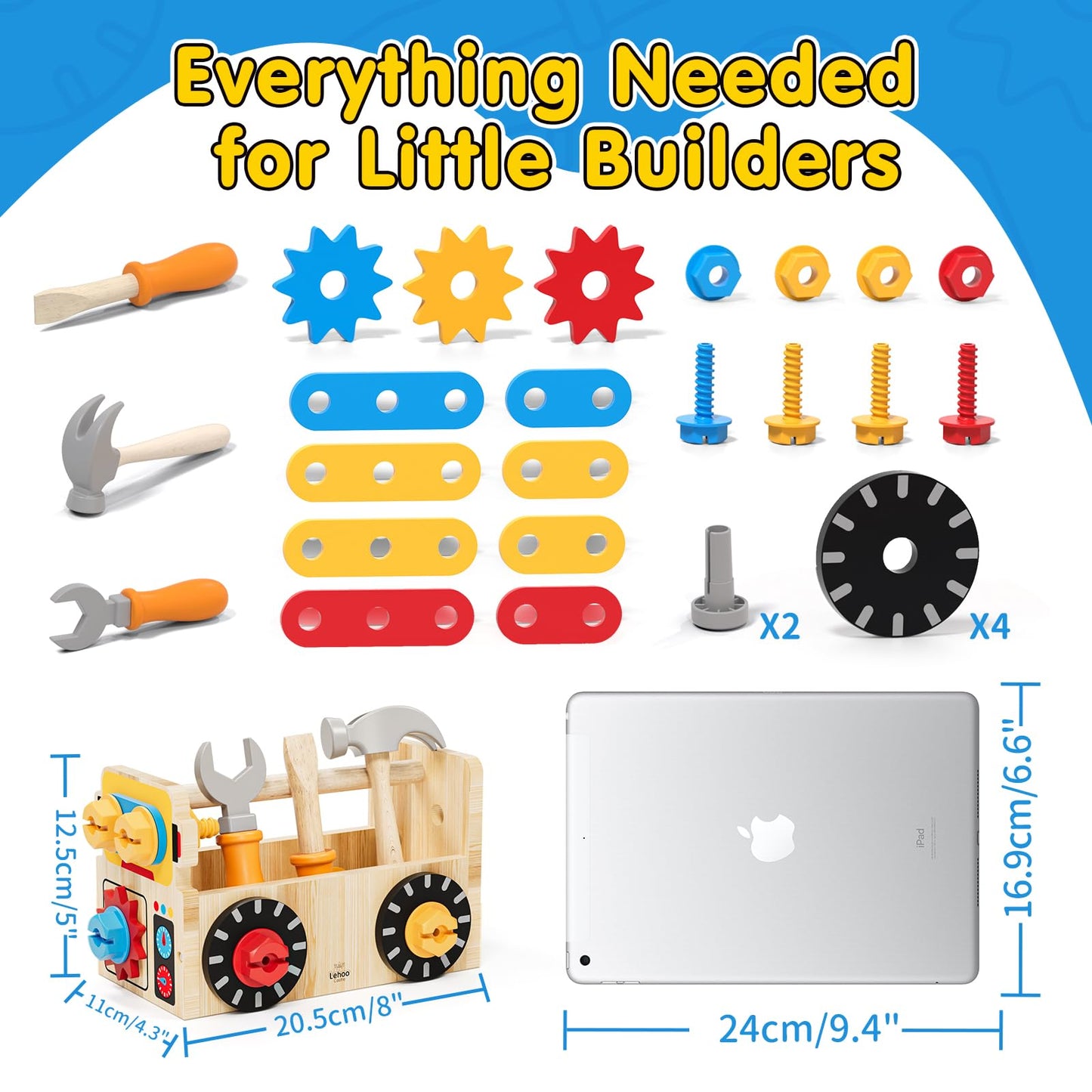 Lehoo Castle Montessori Kids Tool Set, Wooden Toddler Tool Set for Ages 2-4