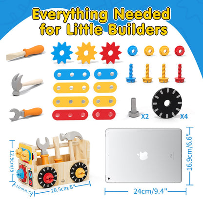 Lehoo Castle Montessori Kids Tool Set, Wooden Toddler Tool Set for Ages 2-4