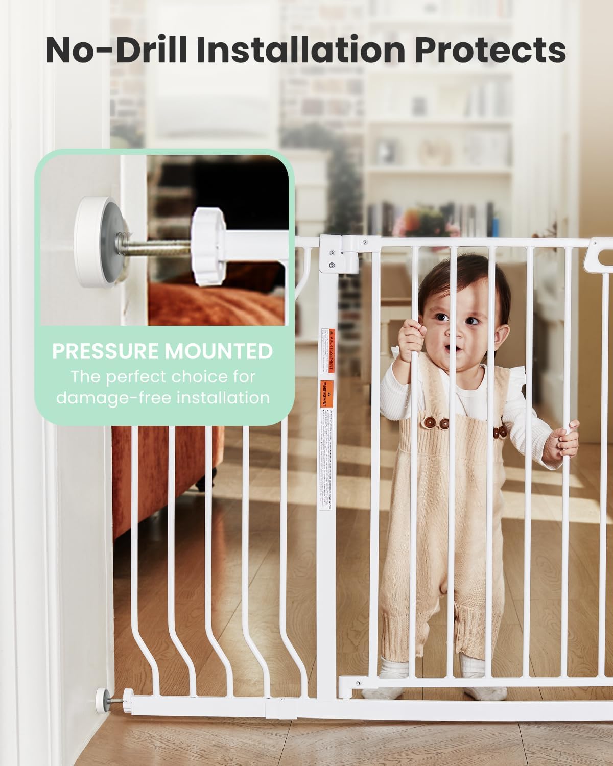 Mom's Choice-GROWNSY Baby Gate for Stairs, 29"-43" Pressure Mounted Pet Gate for Doorways-Auto Close Dog Gate for The House-Easy Installation & Walk Thru Wide Safety Gate