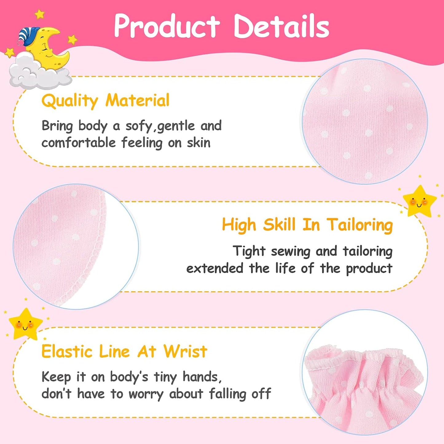 Geyoga 24 Pairs Newborn Baby Mittens Cute No Scratch Mittens Soft Elastic Infant Girl Gloves for 0-6 Months