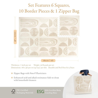 Super 1 Inch Thick Premium Quality Exercise & Baby Foam Play Mats - Expandable & Large Non-Toxic Odorless Floor Mat - 6 Tiles Spacious 6x4ft - Peel-Resistant - Desert Sand