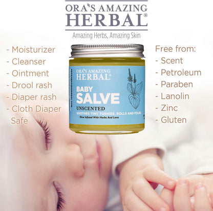 Baby Salve, Diaper Balm, Baby Ointment, Newborn Salve, Natural Baby Care with Calendula, Set of 1 and 4 oz Jars for Diaper Bag and Home