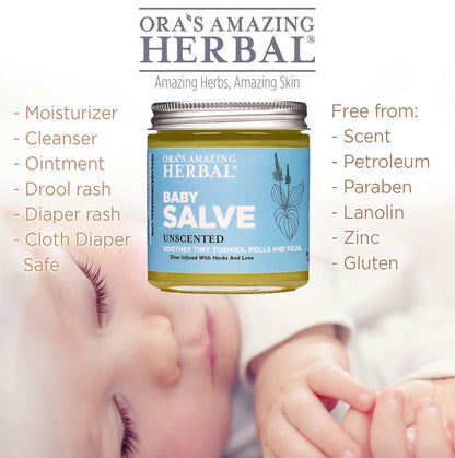 Baby Salve, Diaper Balm Ointment, Drool Rash Prevention, Natural Diaper Cream, Calendula Thyme Burdock Cream, Baby Eczema Acne and Rash Treatment, 4 oz, Ora’s Amazing Herbal