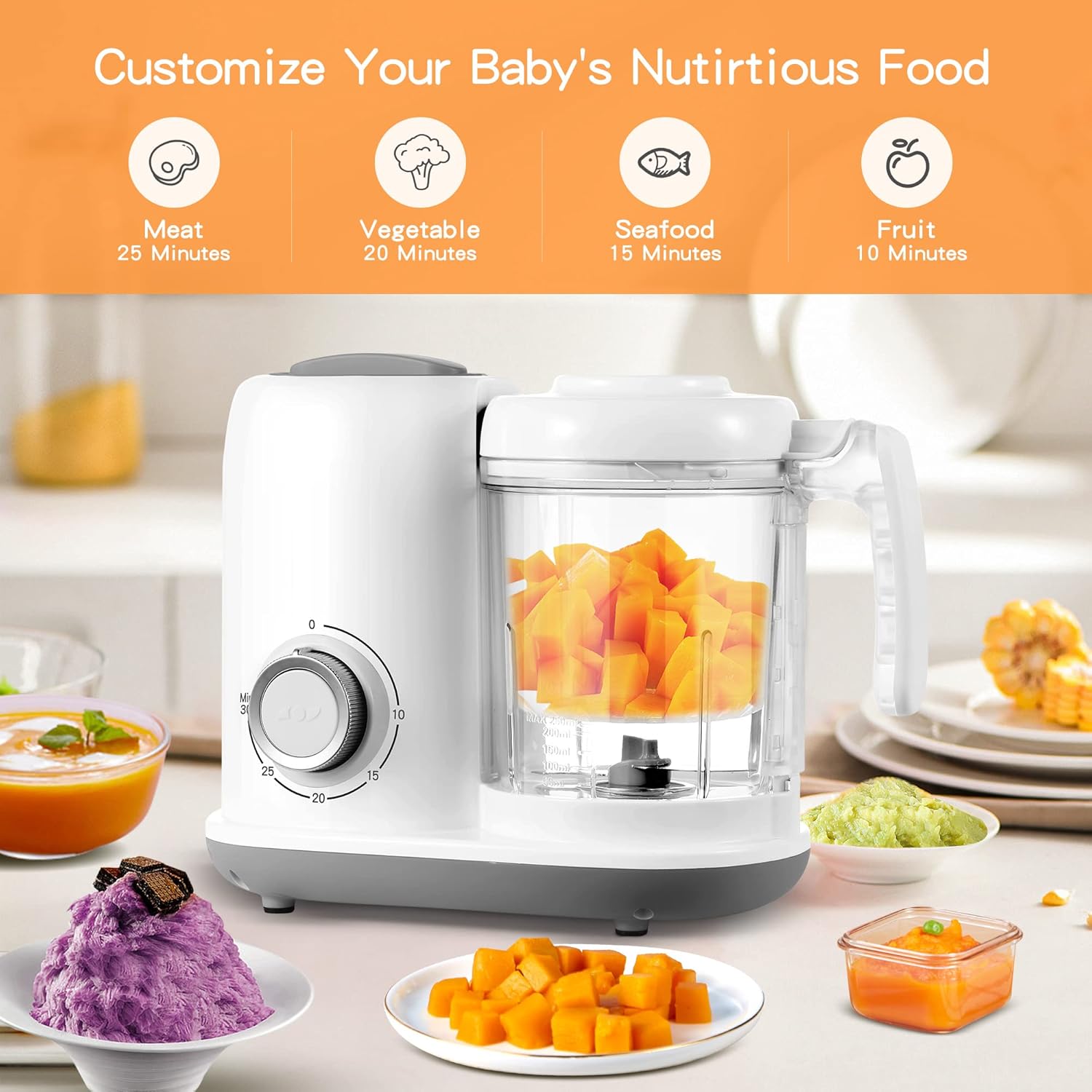 Baby Food Maker, 4 in 1 Baby Food Processor and Steamer, Puree Blender, Multifunctional Baby Puree