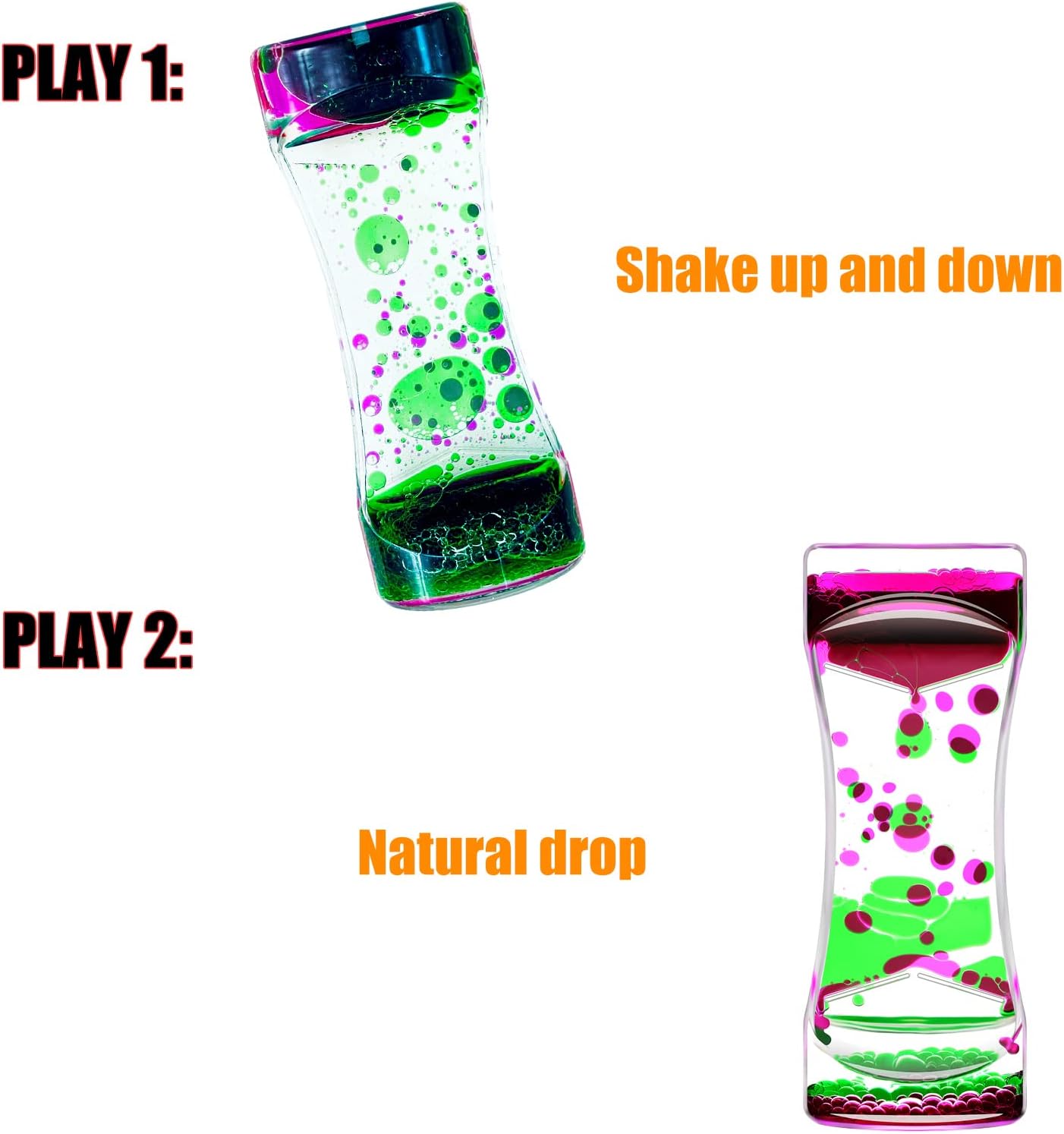 Liquid Motion Bubbler Timer Set of 1 for Office and Home Ornament, Fidget Sensory Toys for Autism, Anxiety, Stress Relief Activity, Bubble Drop Oil Water Hourglass with Gift Box Pink & Green