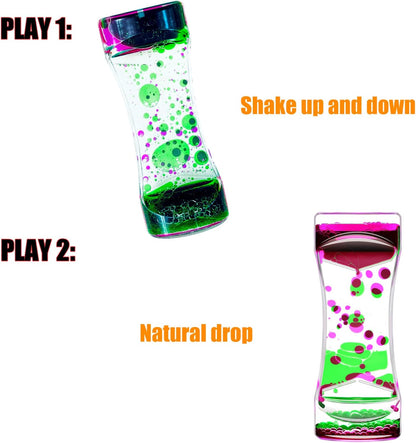 Liquid Motion Bubbler Timer Set of 1 for Office and Home Ornament, Fidget Sensory Toys for Autism, Anxiety, Stress Relief Activity, Bubble Drop Oil Water Hourglass with Gift Box Pink & Green
