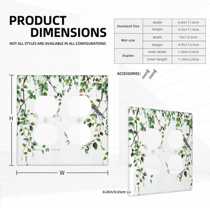 Outlet Covers Green Leaves Bird Eucalyptus Sage Plant 2 Gang Double Duplex Decorative Light Switch Covers Electrical Wallplates Socket Faceplate For Bed Room Living Room Decor