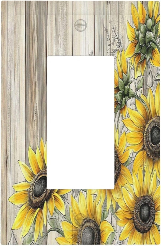Decorative Outlet Covers Floral Sunflower Rustic Flower Vintage Wood 1 Gang Single Rocker Light Switch Cover Plate Wall Plates Gfci Faceplate For Farmhouse Cabin Decor