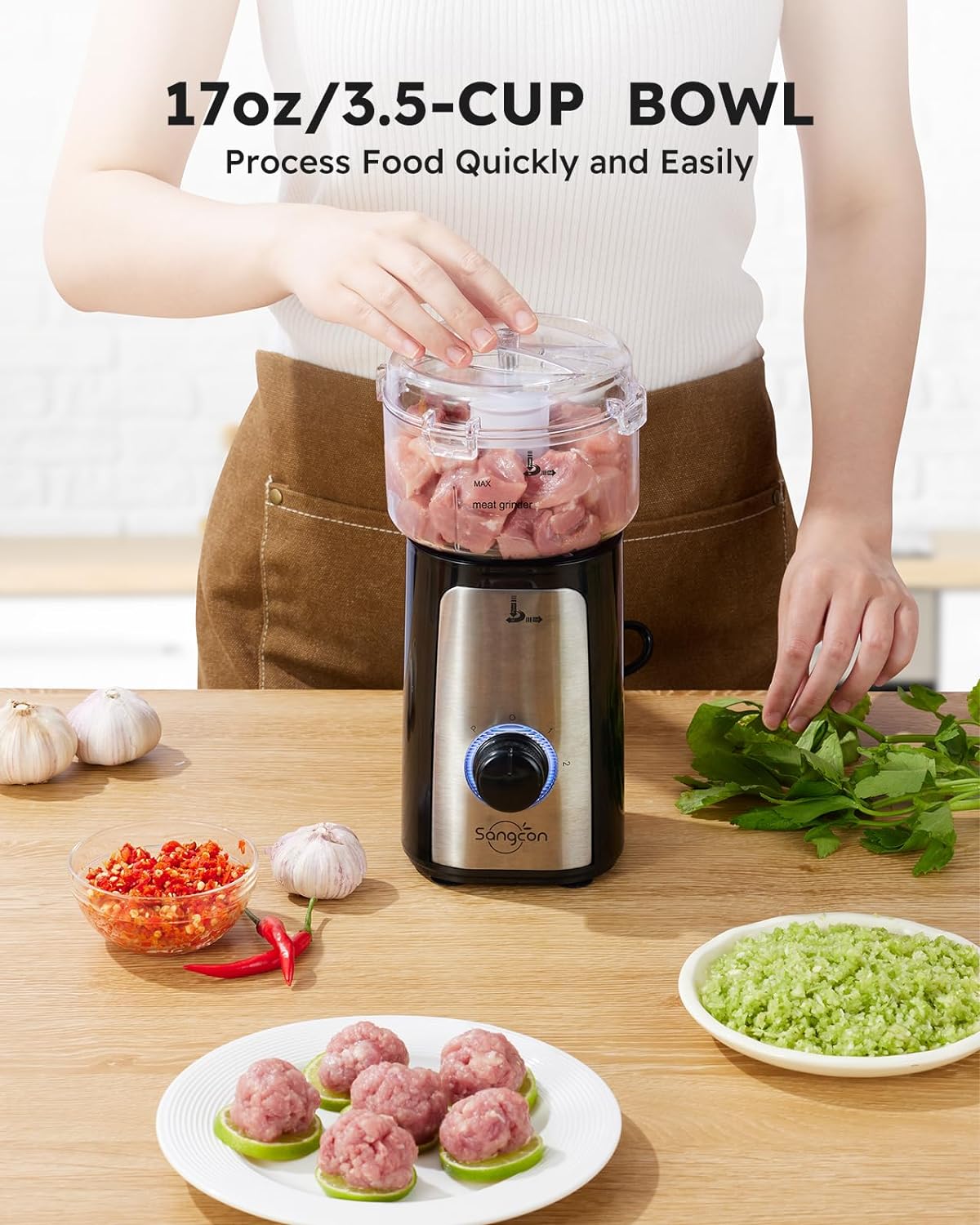 SANGCON 5 in 1 Blender and Food Processor Combo for Kitchen, Small Electric Food Chopper for Meat