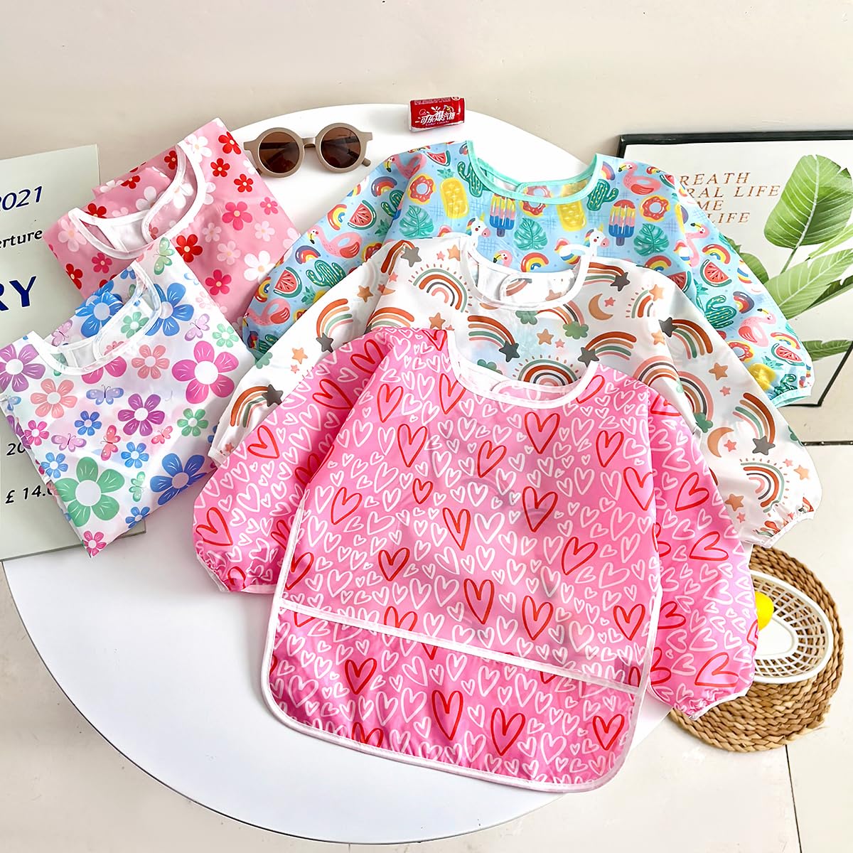 PandaEar 5 Pack Baby Long Sleeve Bibs| Waterproof Full Sleeve Bib for Baby Infant Toddler 6-36