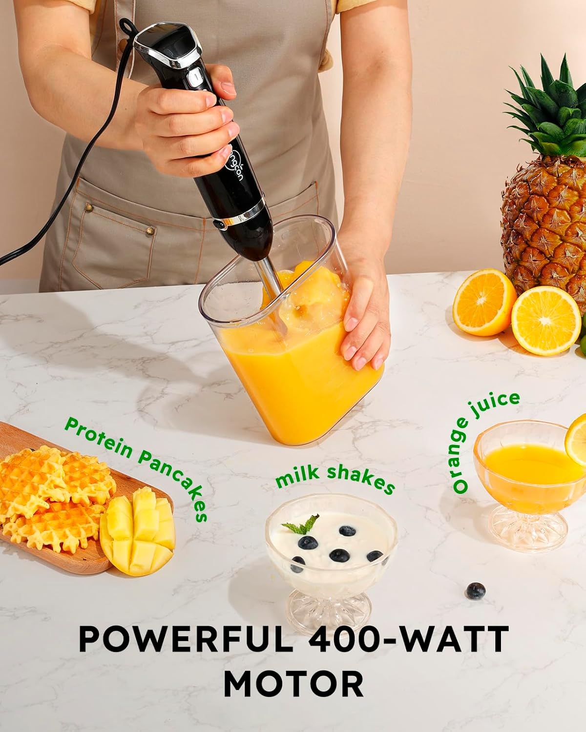 Sangcon 5-in-1 Immersion Blender Handheld, Hand Blender with 1000ml Blending Cup Storage Base