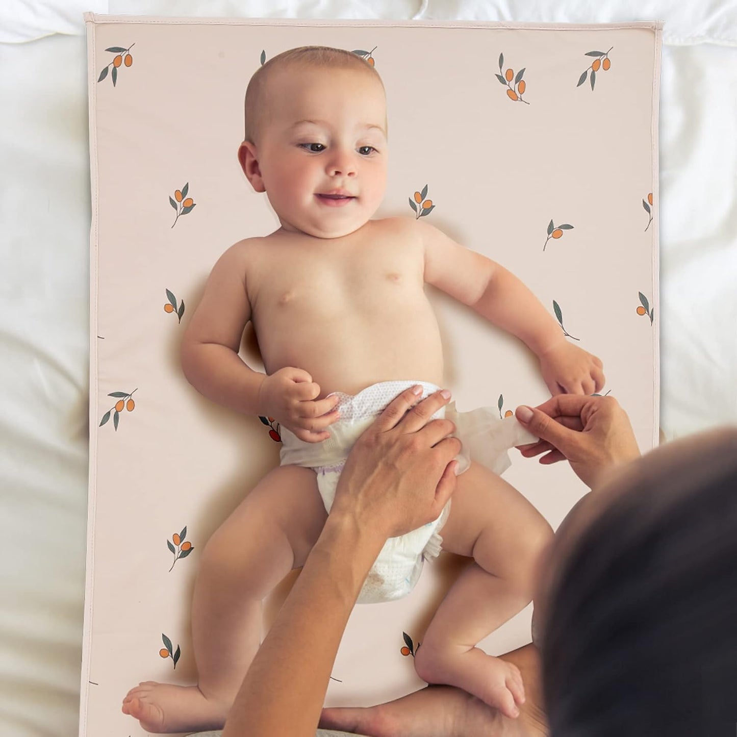 Vegan Leather Baby Changing Mat - Wipeable Portable Changing Pad, Foldable Travel Changing Mat for Baby, Newborns Toddlers Shower Gifts (Branch,20"*28")