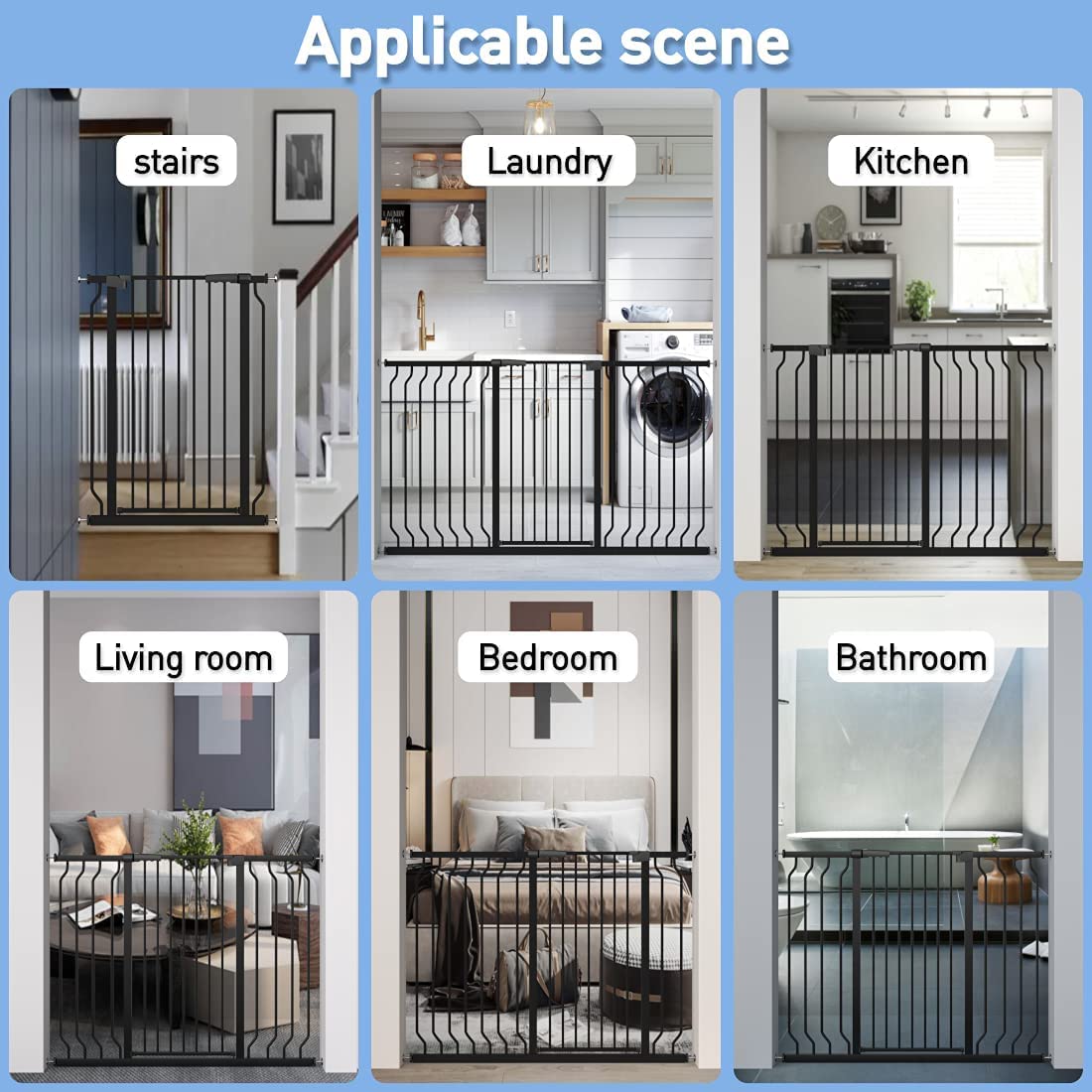 WAOWAO Extra Tall 40.55" Baby Gate 29.92-46.85" Wide Pressure Mounted Walk Through Swing Auto Close Safety Black Metal Toddler Child Dog Pet for Indoor Stairs,Doorways,Kitchen