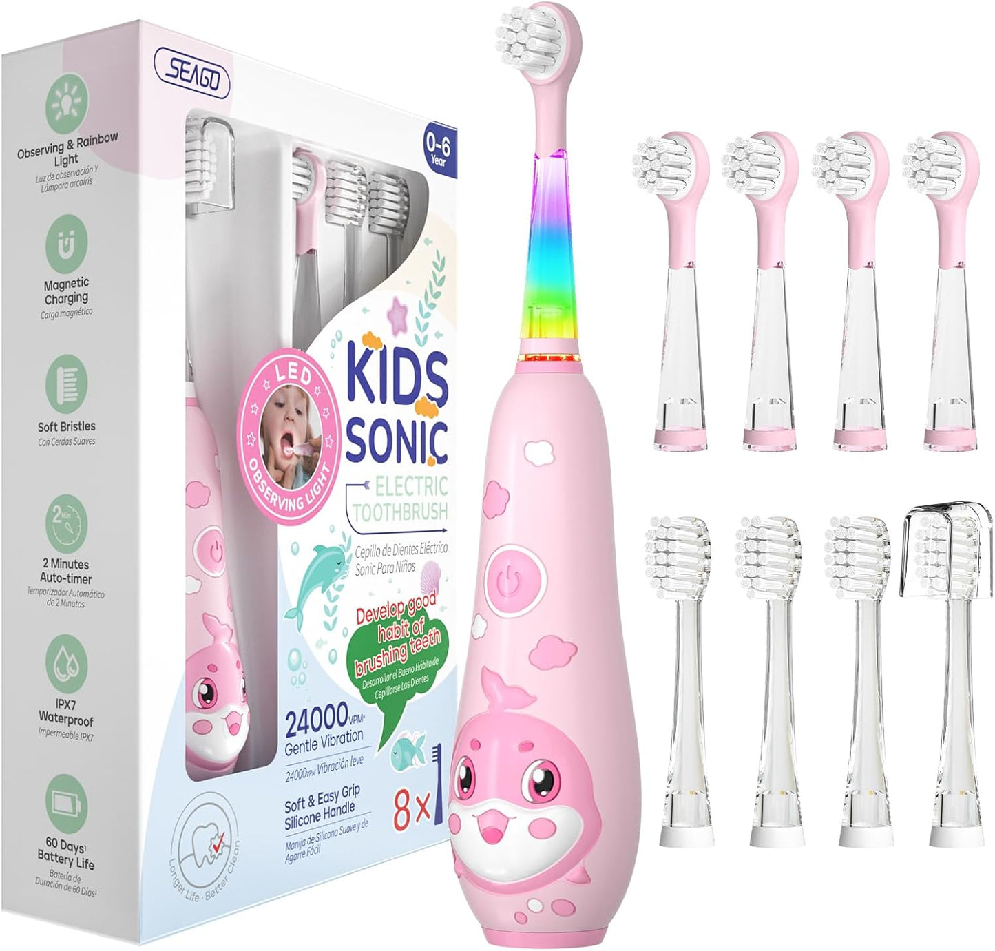 SEAGO Kids Electric Toothbrushes Rechargeable, Toddler Electric Toothbrush with Magnetic Charging