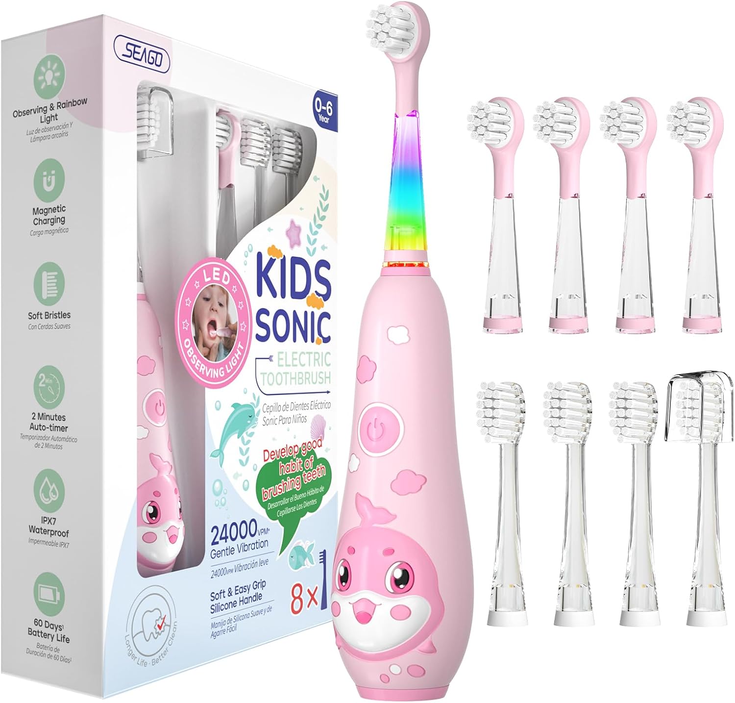 SEAGO Kids Electric Toothbrushes Rechargeable, Toddler Electric Toothbrush with Magnetic Charging