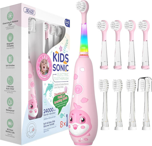 SEAGO Kids Electric Toothbrushes Rechargeable, Toddler Electric Toothbrush with Magnetic Charging