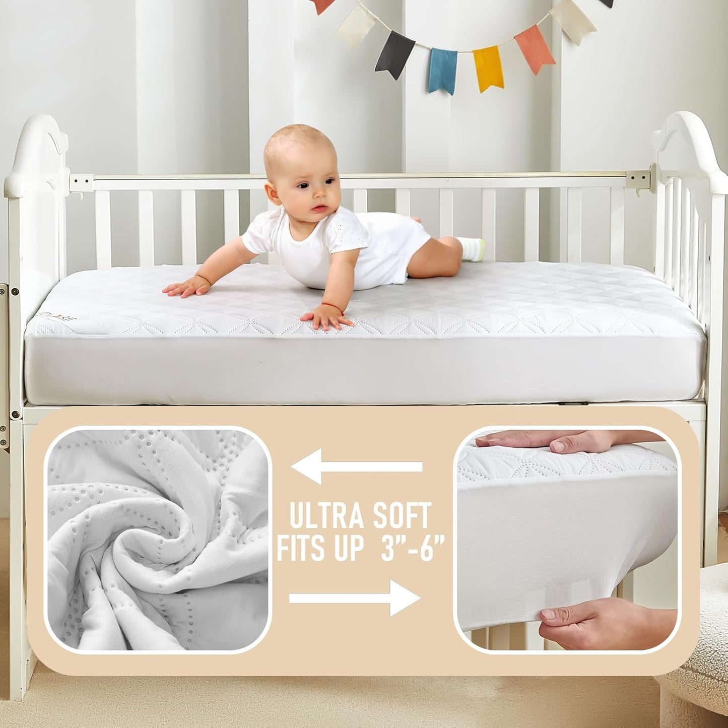 BEDLORE Waterproof Mattress Protector Crib, 2 Pack Soft Mattress Pad, Noiseless Machine Washable