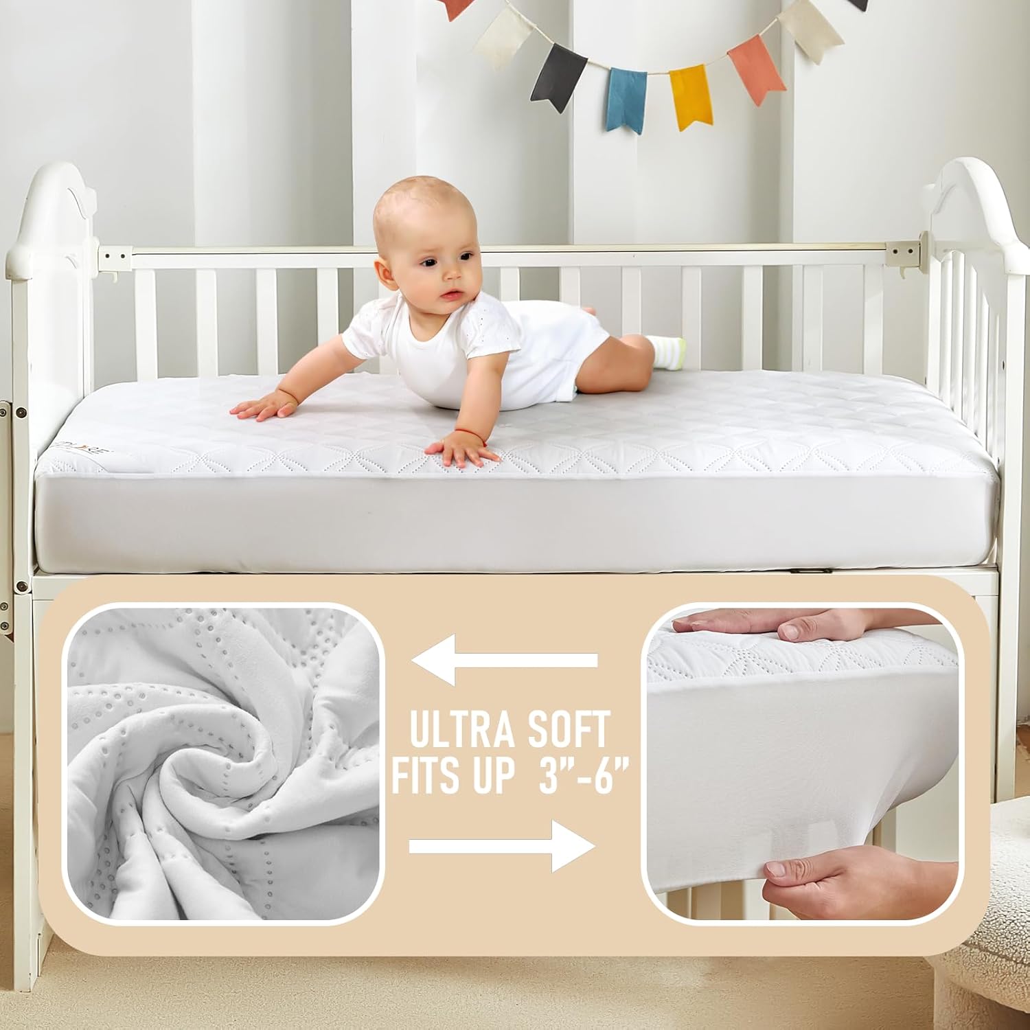BEDLORE Waterproof Mattress Protector Crib, 2 Pack Soft Mattress Pad, Noiseless Machine Washable